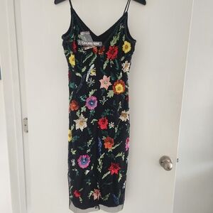 Gianni Bini Black Dress with Colorful Floral Embroidery